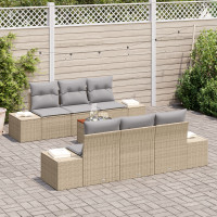 Produktbild för Trädgårdsoffset med kudde 7 pcs Beige konstrotting