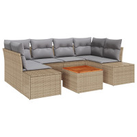 Produktbild för Trädgårdsoffset med kudde 7 pcs Beige konstrotting