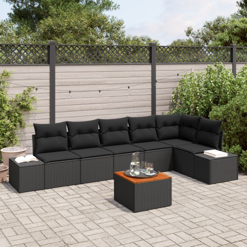 vidaXL Trädgårdsoffset med kudde 7 pcs Svart konstrotting