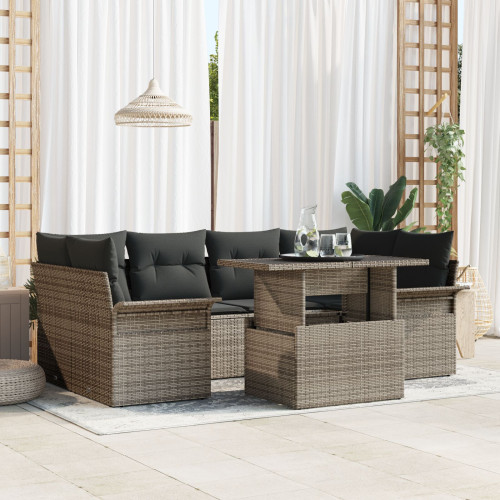 vidaXL Trädgårdsoffset med kudde 7 pcs Grå Poly rattan