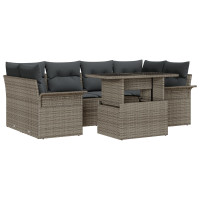 Produktbild för Trädgårdsoffset med kudde 7 pcs Grå Poly rattan