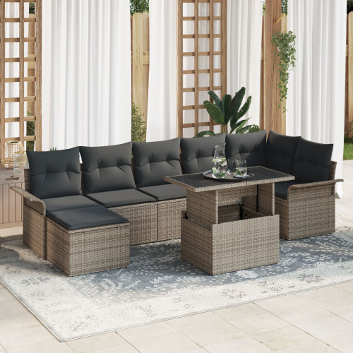 vidaXL Trädgårdsoffset med kudde 8 pcs Grå Poly rattan