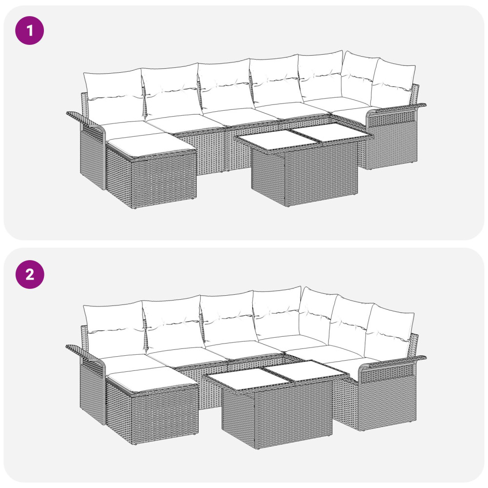 Produktbild för Trädgårdsoffset med kudde 8 pcs Grå Poly rattan