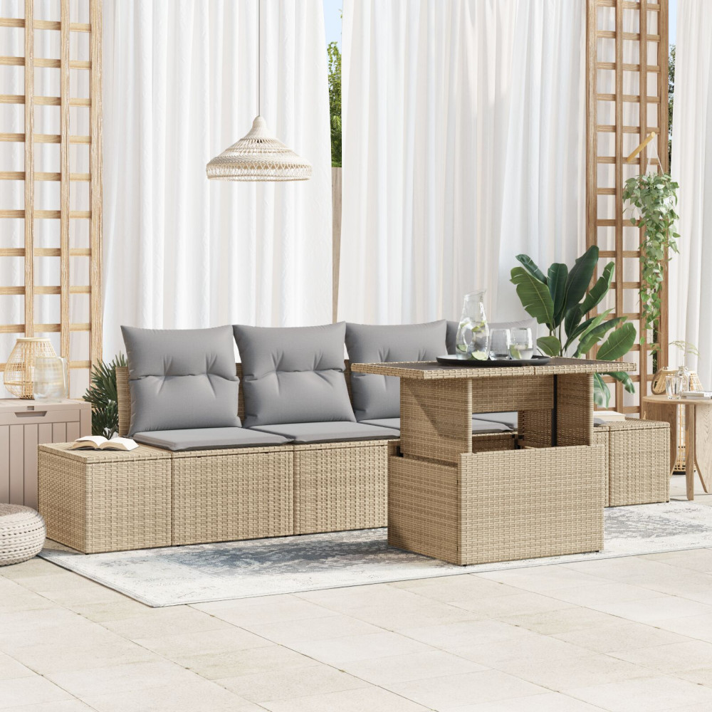 Produktbild för Soffset med kudde 5 pcs Beige och Ljusgrå konstrotting