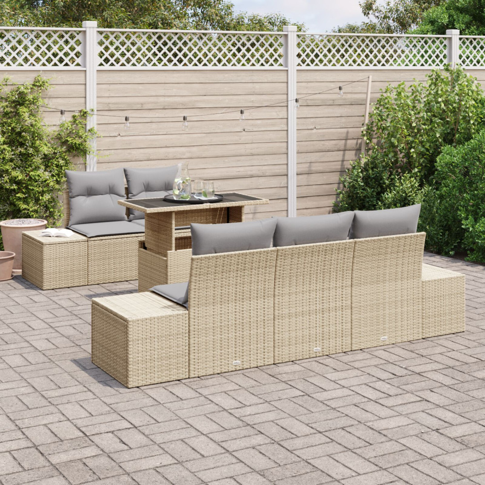 Produktbild för Soffset med kudde 6 pcs Beige och Ljusgrå konstrotting