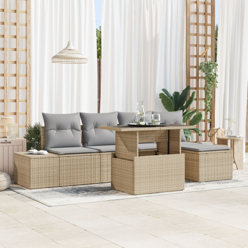 vidaXL Trädgårdsoffset med kudde 6 pcs Beige och Ljusgrå konstrotting