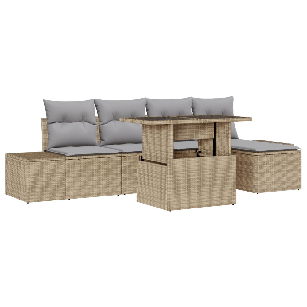 Produktbild för Trädgårdsoffset med kudde 6 pcs Beige och Ljusgrå konstrotting