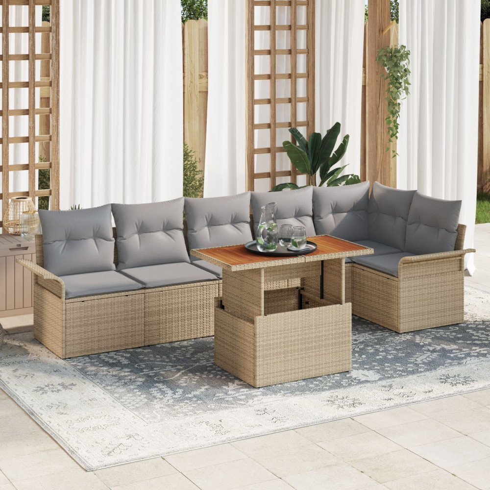 Produktbild för Trädgårdsoffset med kudde 7 pcs Beige och Ljusgrå konstrotting