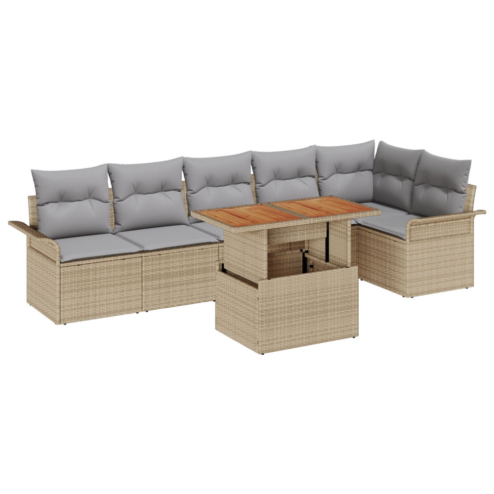 Produktbild för Trädgårdsoffset med kudde 7 pcs Beige och Ljusgrå konstrotting