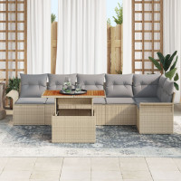Produktbild för Trädgårdsoffset med kudde 7 pcs Beige och Ljusgrå konstrotting