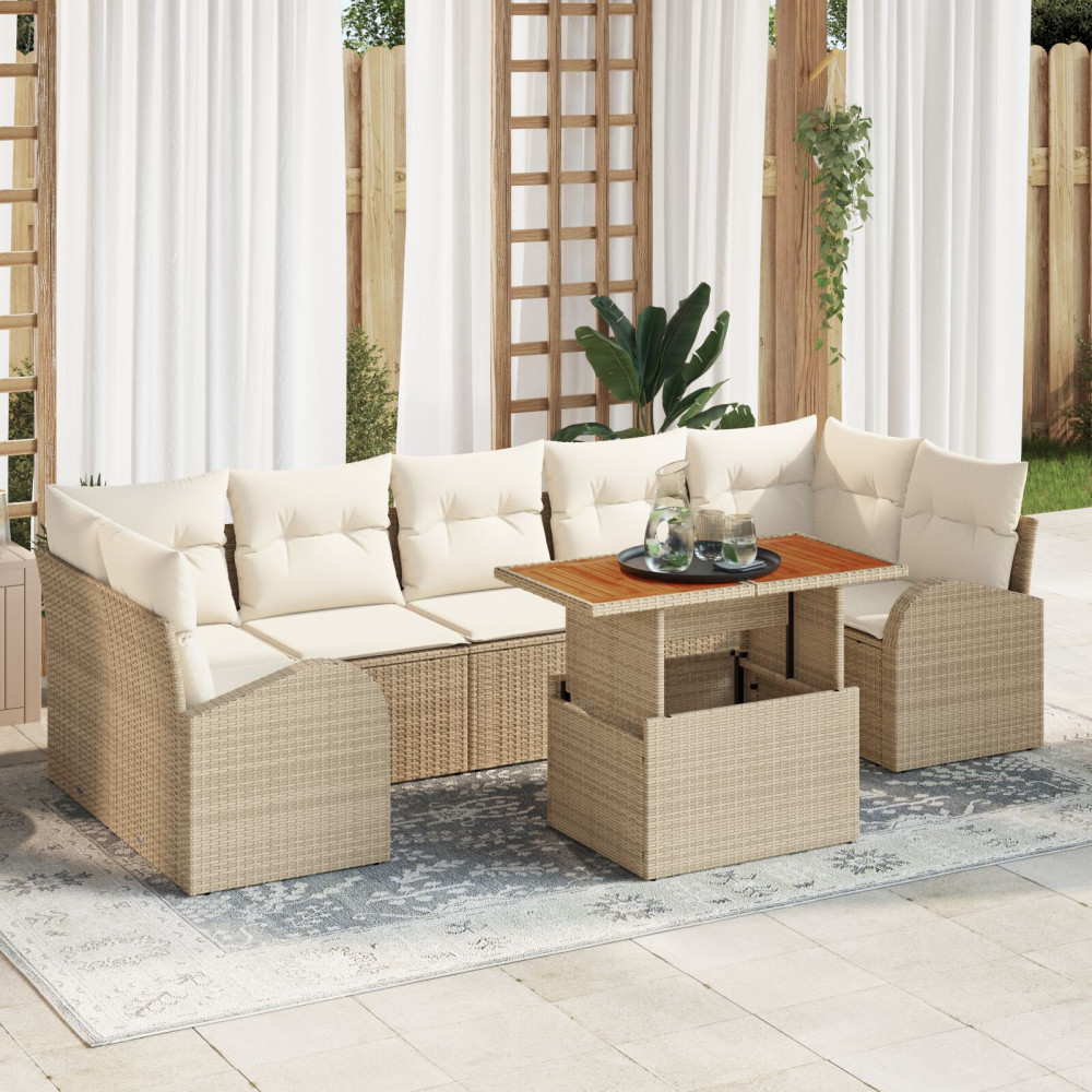 Produktbild för Trädgårdsoffset med kudde 8 pcs beige och gräddvit