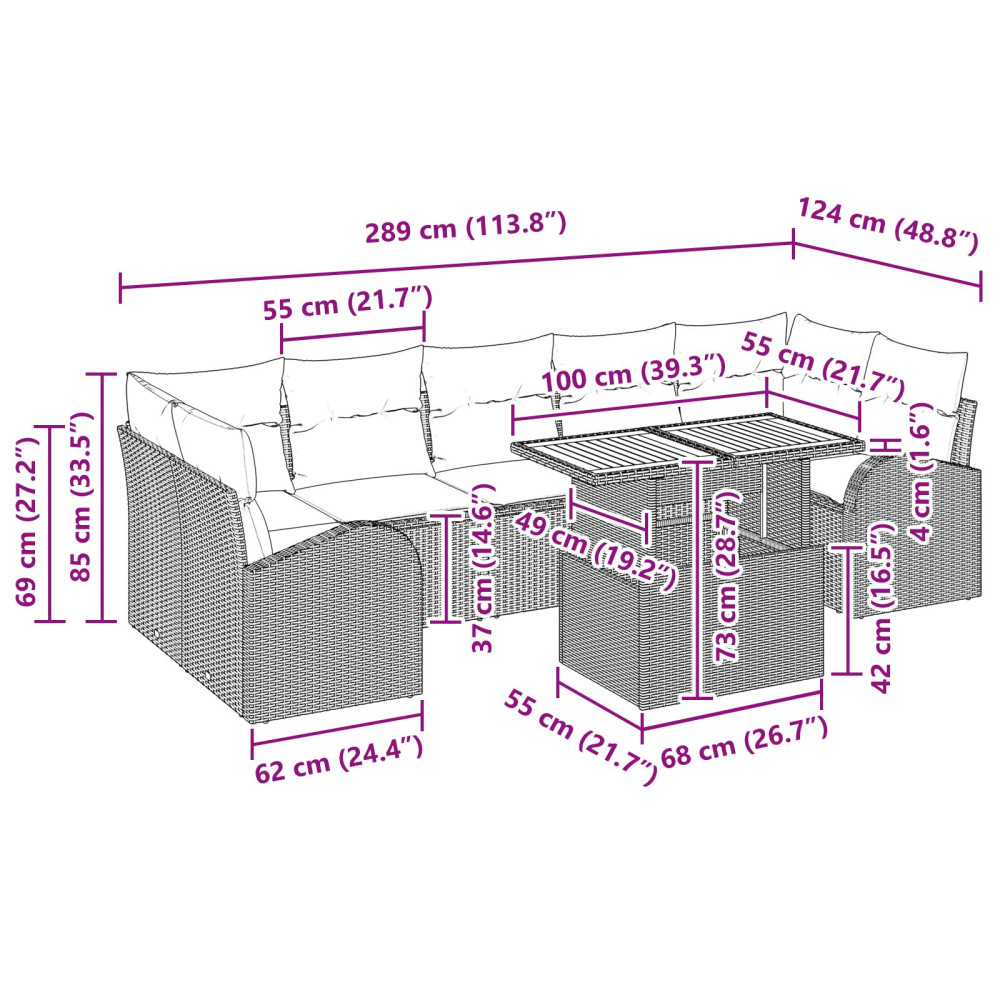 Produktbild för Trädgårdsoffset med kudde 8 pcs beige och gräddvit