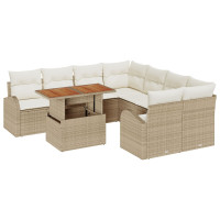 Produktbild för Trädgårdsoffset med kudde 9 pcs beige och gräddvit