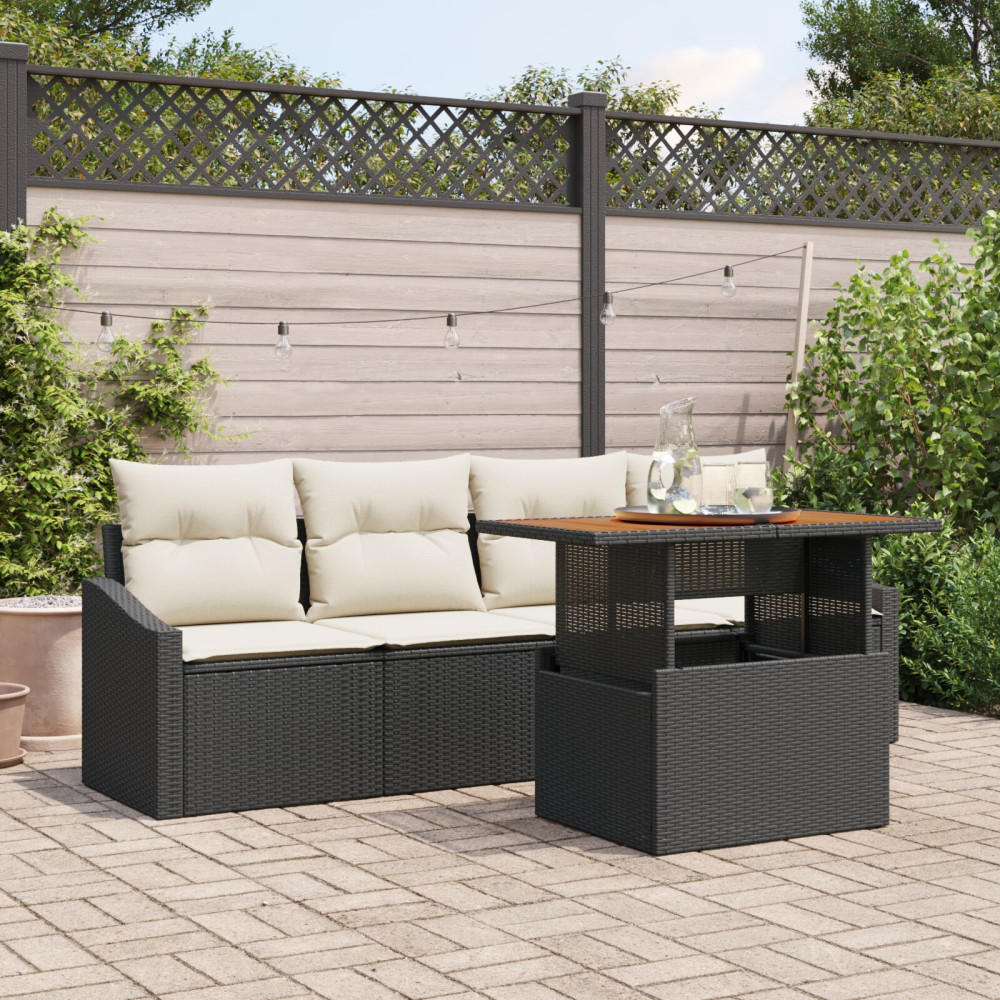 Produktbild för Trädgårdsoffset med kudde 5 pcs Svart Poly rattan
