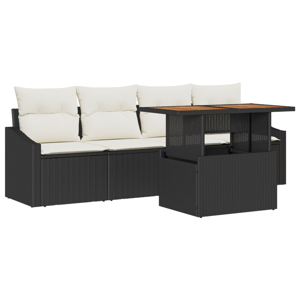 Produktbild för Trädgårdsoffset med kudde 5 pcs Svart Poly rattan