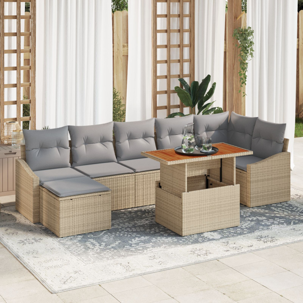 Produktbild för Trädgårdsmöbelset med kudde 8 pcs Beige och Grå