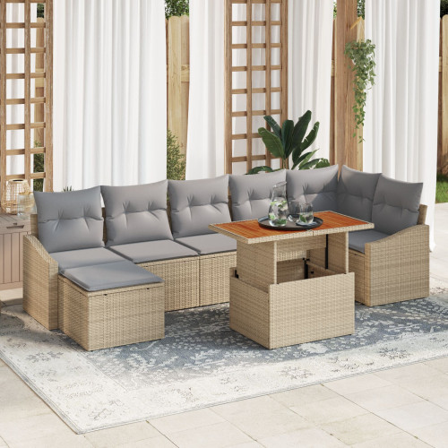vidaXL Trädgårdsmöbelset med kudde 8 pcs Beige och Grå