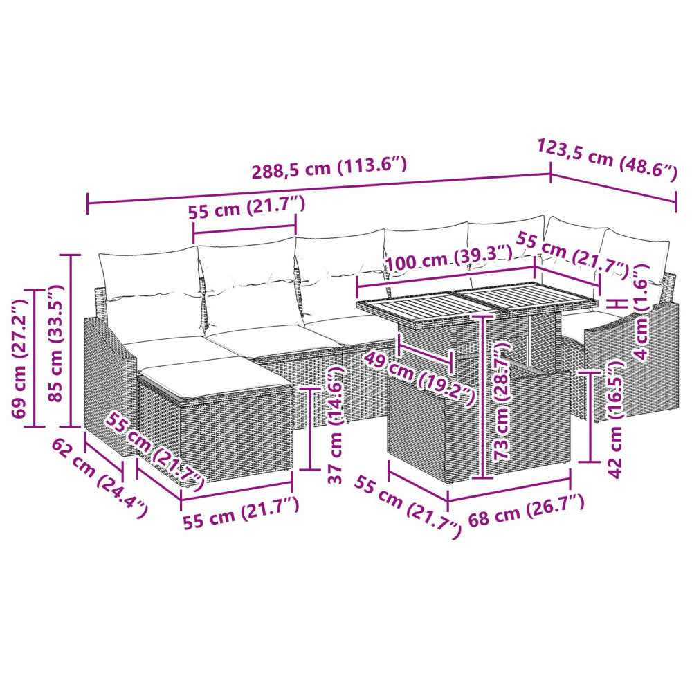 Produktbild för Trädgårdsmöbelset med kudde 8 pcs Beige och Grå