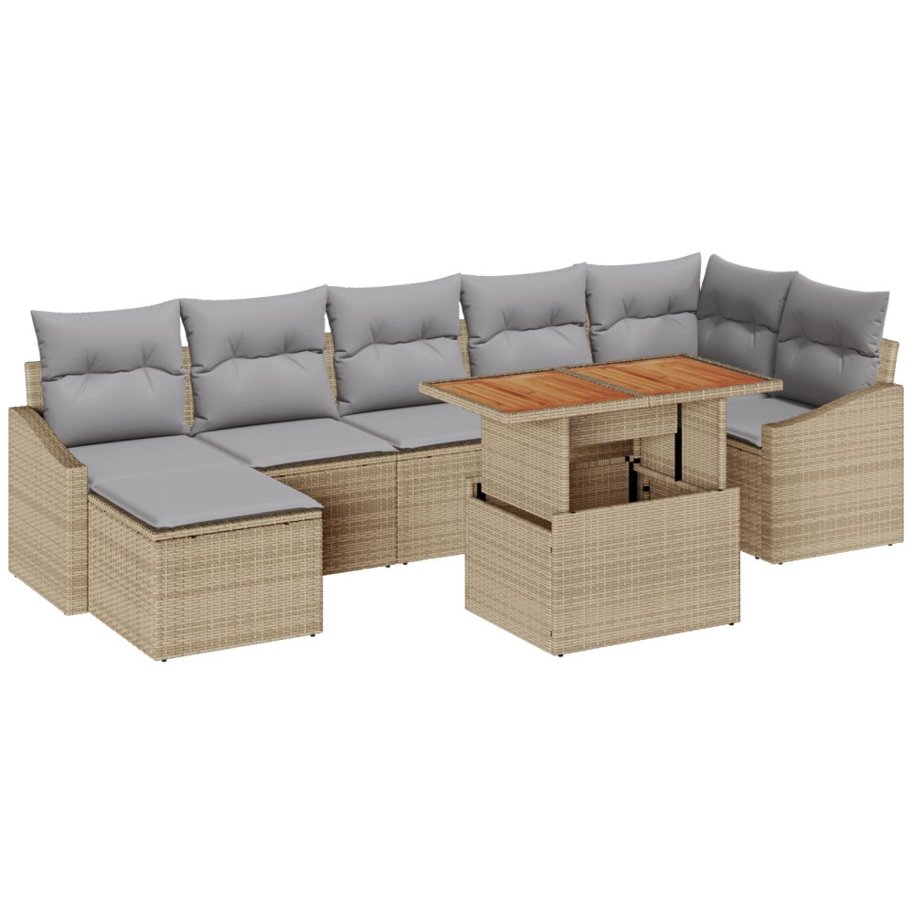 Produktbild för Trädgårdsmöbelset med kudde 8 pcs Beige och Grå