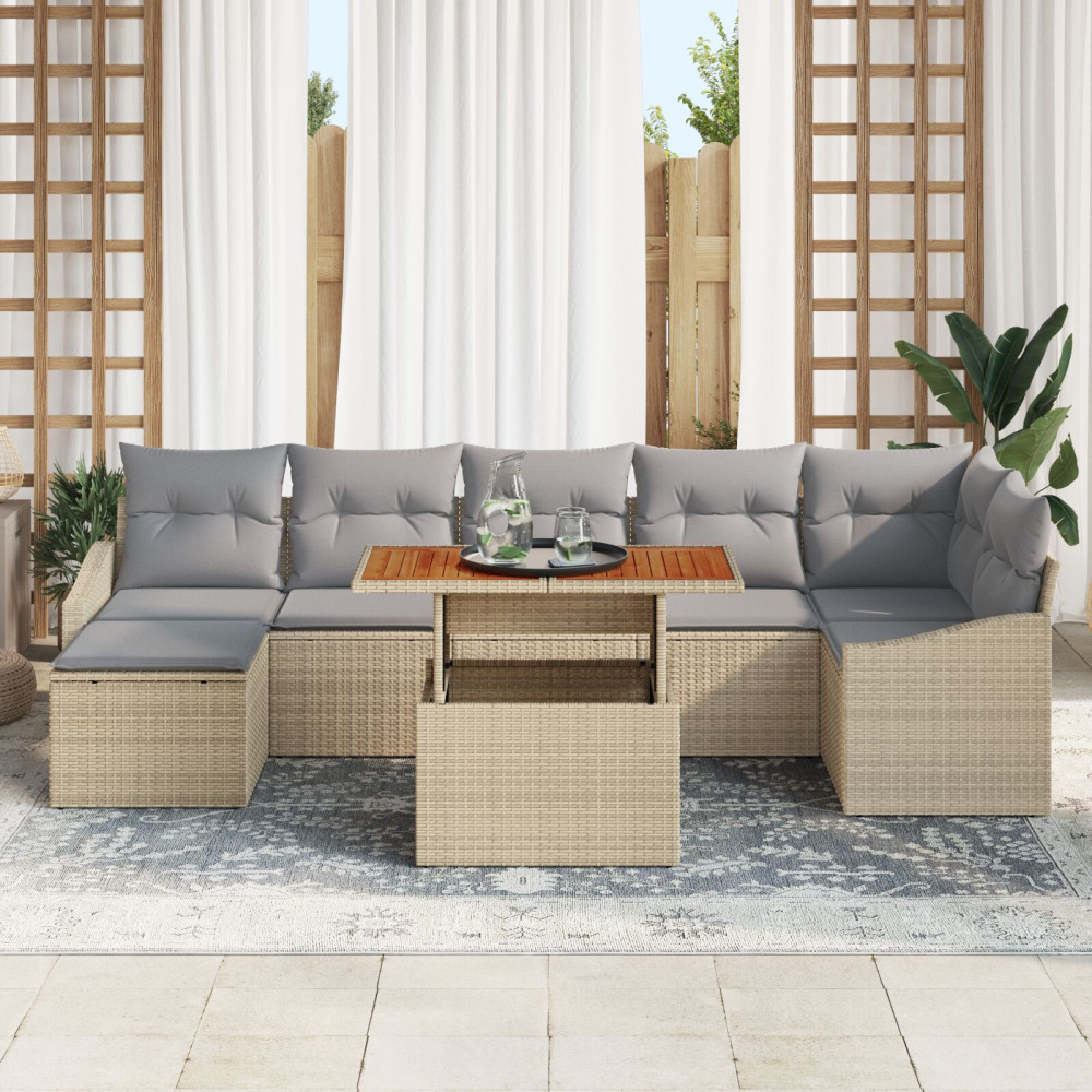 Produktbild för Trädgårdsmöbelset med kudde 8 pcs Beige och Grå