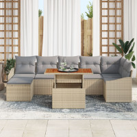 Produktbild för Trädgårdsmöbelset med kudde 8 pcs Beige och Grå