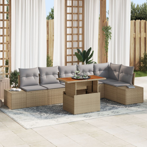 vidaXL Trädgårdsmöbelset med kudde 7 pcs Beige och Grå