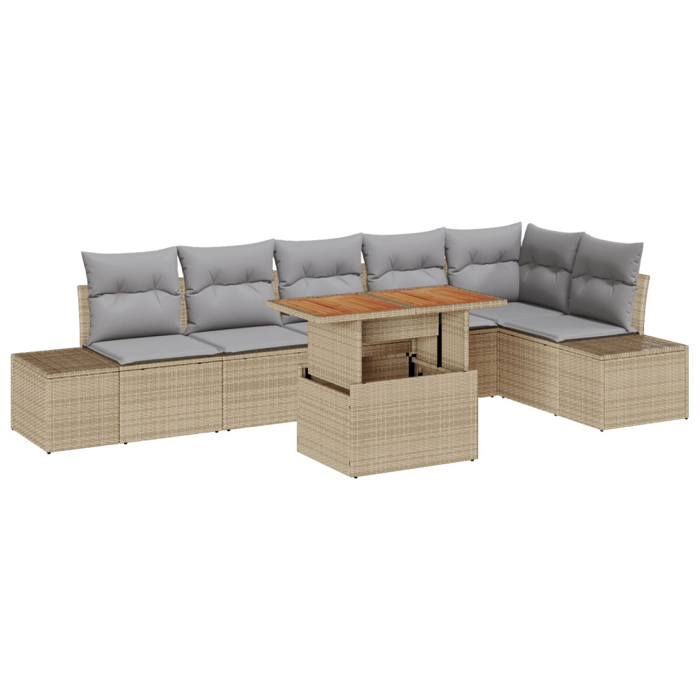 Produktbild för Trädgårdsmöbelset med kudde 7 pcs Beige och Grå