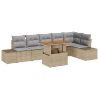 Produktbild för Trädgårdsmöbelset med kudde 7 pcs Beige och Grå