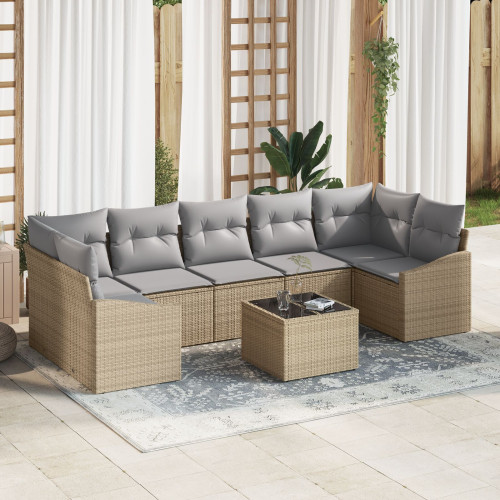 vidaXL Soffset med kudde med lagring 8 pcs Beige och Grå konstrotting