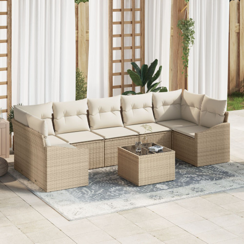 vidaXL Soffset med kudde 8 pcs Beige och gräddfärgad konstrotting