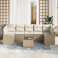 Produktbild för Soffset med kudde 8 pcs Beige och gräddfärgad konstrotting