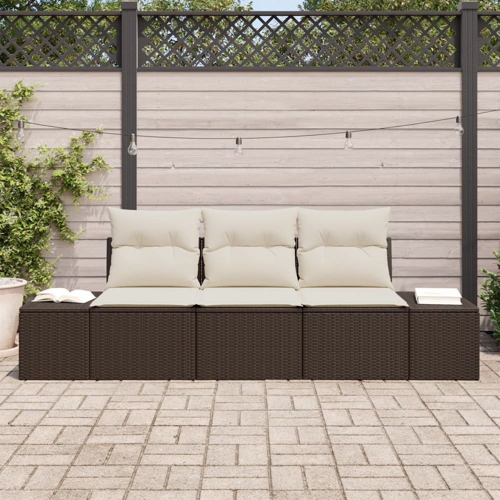 Produktbild för Trädgårdsoffset med lagring 3 pcs Brun och Kräm konstrotting