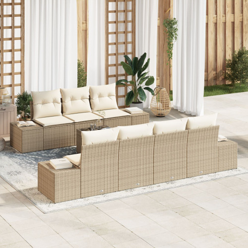 vidaXL Trädgårdsoffset 8 pcs Beige och gräddfärgad konstrotting