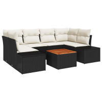 Produktbild för Trädgårdsoffset med lagring 7 pcs Svart och kräm konstrotting