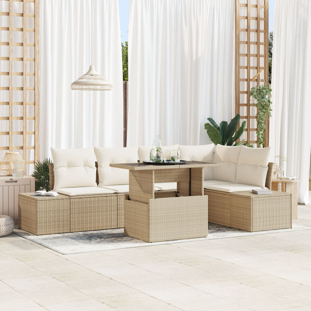 Produktbild för Trädgårdsoffset med lagring 6 pcs Beige Poly rattan