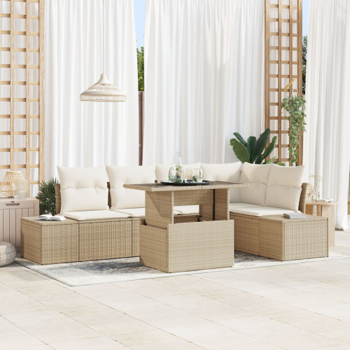 vidaXL Trädgårdsoffset med lagring 6 pcs Beige Poly rattan