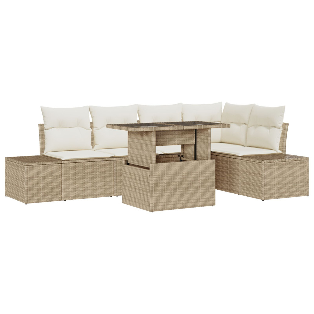 Produktbild för Trädgårdsoffset med lagring 6 pcs Beige Poly rattan