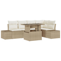 Produktbild för Trädgårdsoffset med lagring 6 pcs Beige Poly rattan
