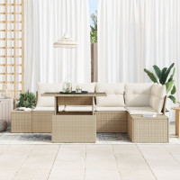 Produktbild för Trädgårdsoffset med lagring 6 pcs Beige Poly rattan