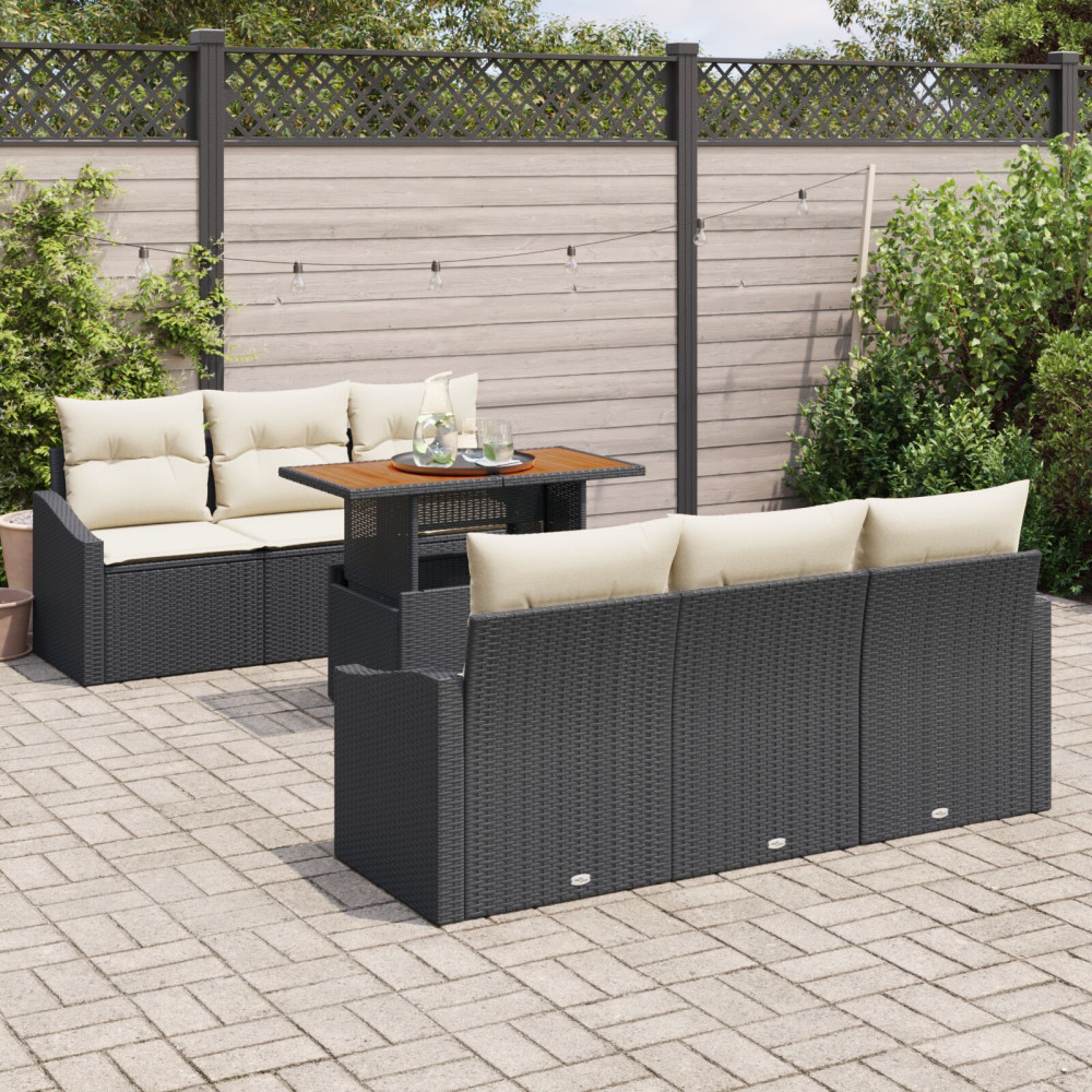 Produktbild för Trädgårdsoffset med lagring 7 pcs Svart Poly rattan
