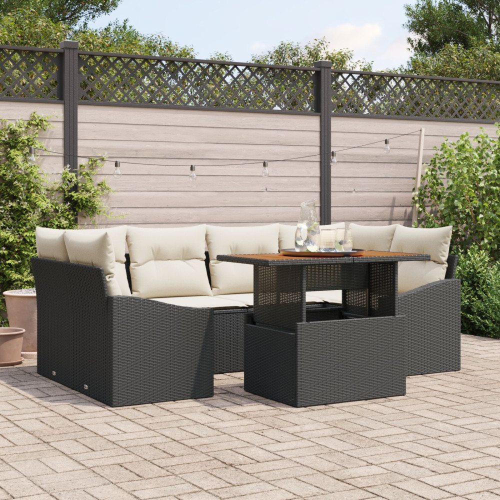 Produktbild för Trädgårdsoffset med lagring 7 pcs Svart Poly rattan