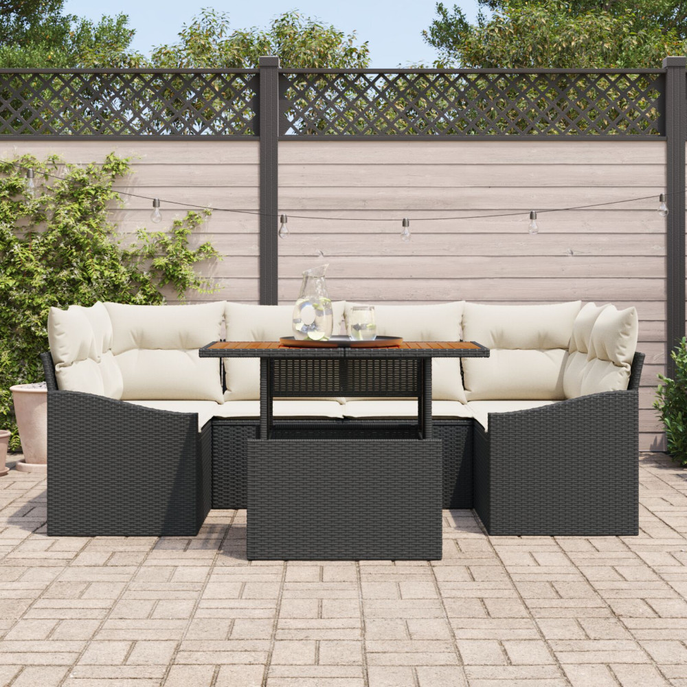 Produktbild för Trädgårdsoffset med lagring 7 pcs Svart Poly rattan