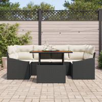 Produktbild för Trädgårdsoffset med lagring 7 pcs Svart Poly rattan