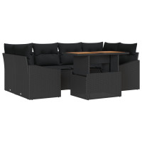 Produktbild för Trädgårdsoffset med lagring 7 pcs Svart Poly rattan