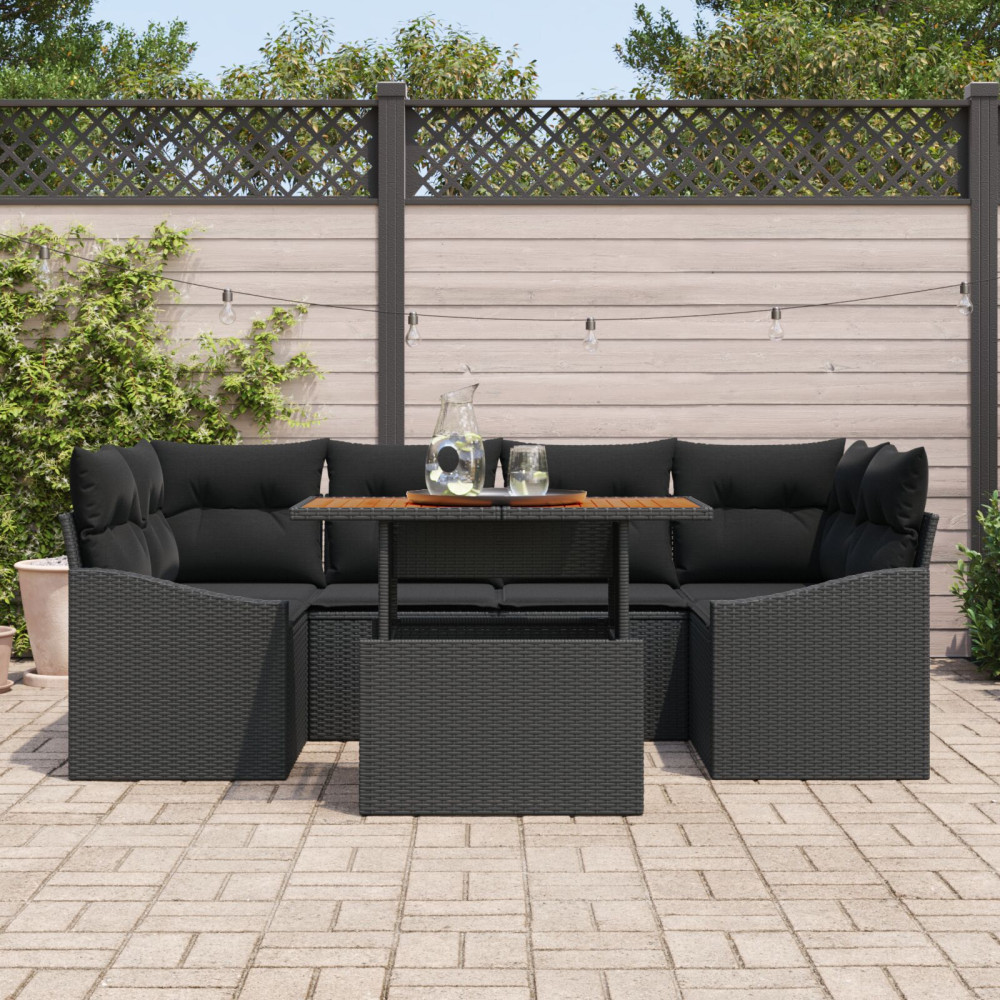 Produktbild för Trädgårdsoffset med lagring 7 pcs Svart Poly rattan