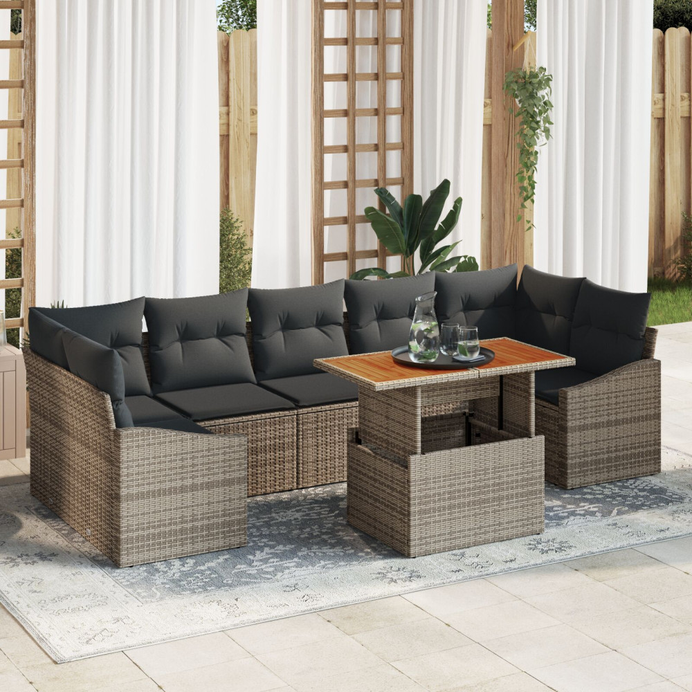 Produktbild för Trädgårdsoffset 8 pcs Grå Poly Rattan och Pulverlackerad Stål