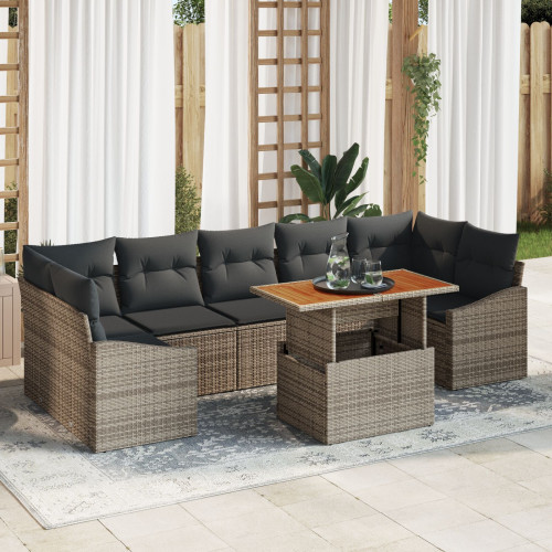 vidaXL Trädgårdsoffset 8 pcs Grå Poly Rattan och Pulverlackerad Stål