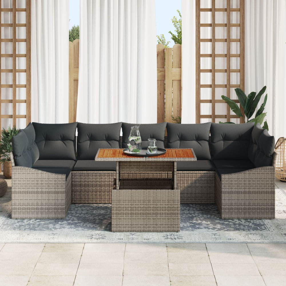 Produktbild för Trädgårdsoffset 8 pcs Grå Poly Rattan och Pulverlackerad Stål