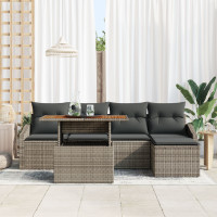 Produktbild för Trädgårdsoffset med lagring 6 pcs Grå Poly rattan