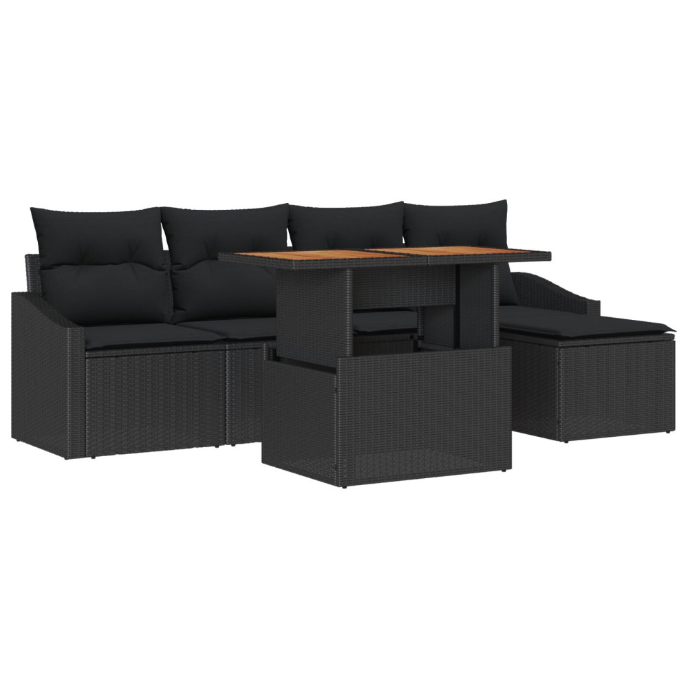 Produktbild för Trädgårdsoffset med lagring 6 pcs Svart Poly rattan